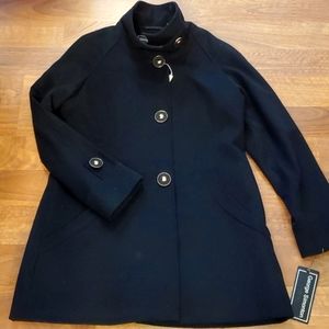 George Simonton black wool single breasted pea coat size 12